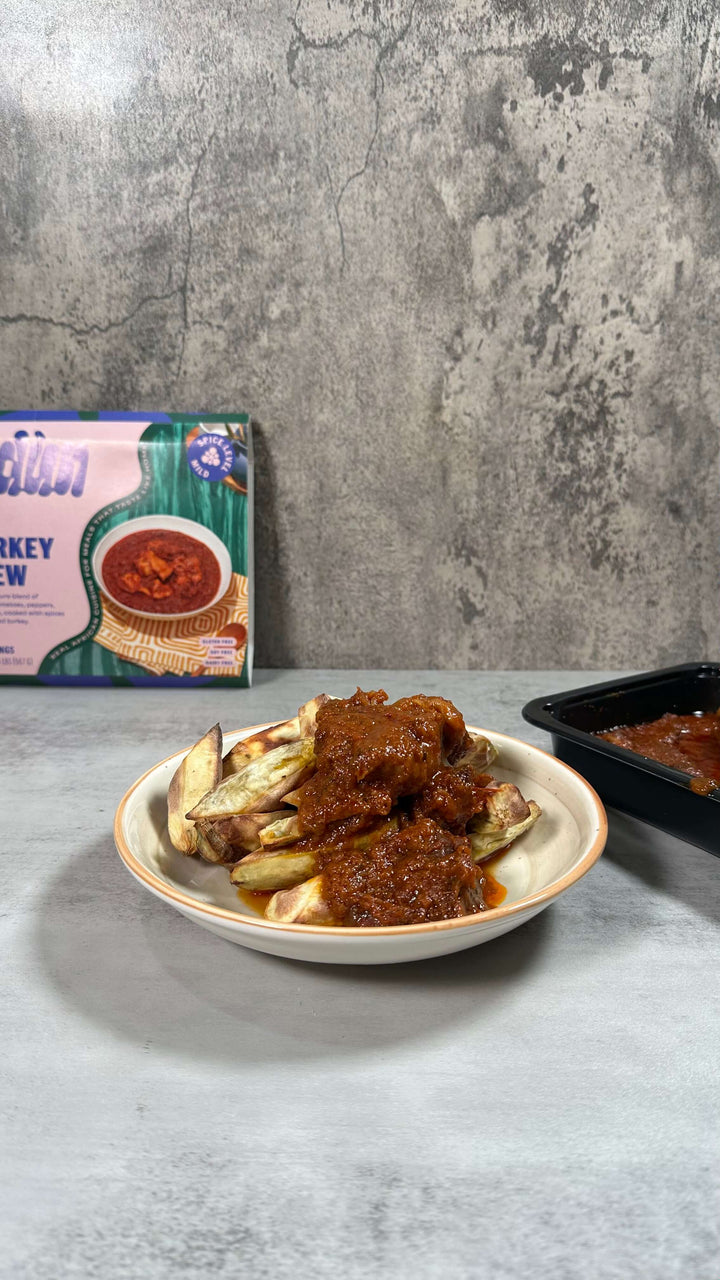 Roasted Sweet Potatoes with Turkey Stew