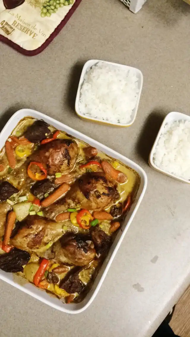 Spicy Chicken And Beef Chunks In A Creamy Coconut Sauce
