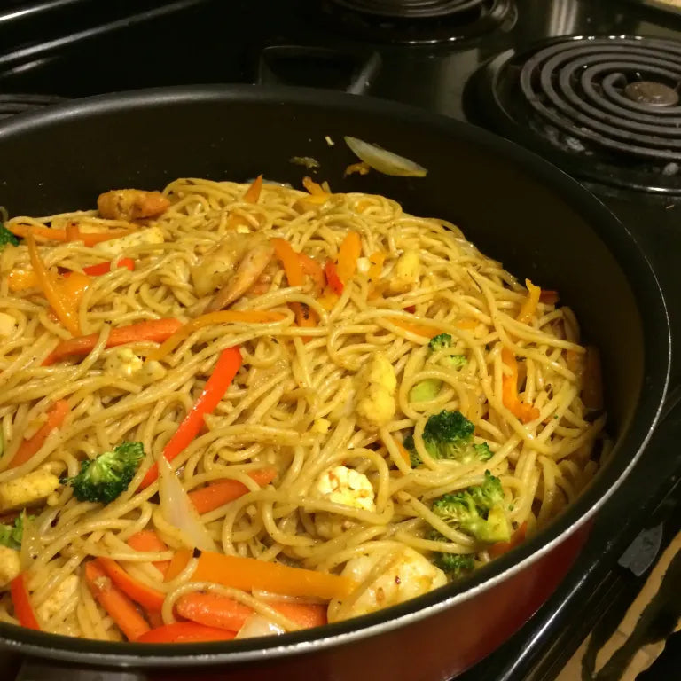 Ginger And Garlic Butter Shrimp Pasta Stir Fry